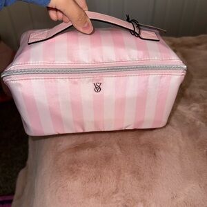 Victoria's Secret Pink and White Striped Cosmetic Bag
